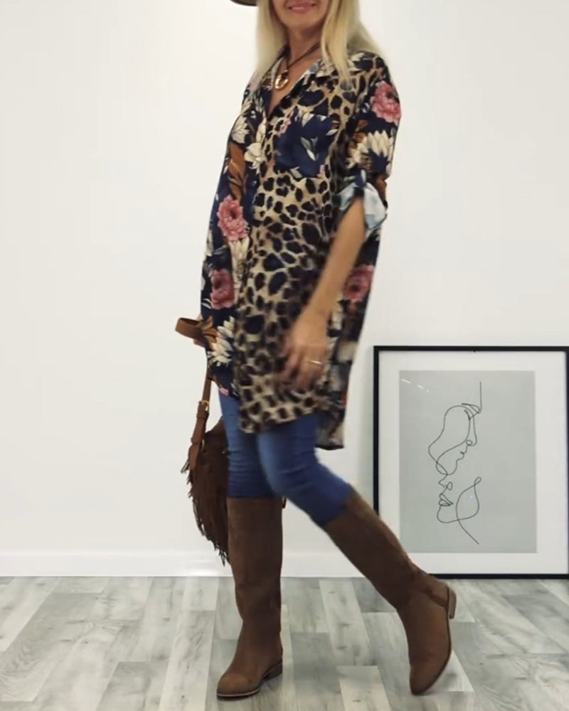 Chemise patchwork imprimé léopard à revers