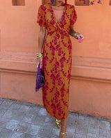 Robe midi imprimé floral à col V