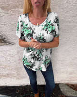T-Shirt À Col Rond Imprimé Floral Plissé