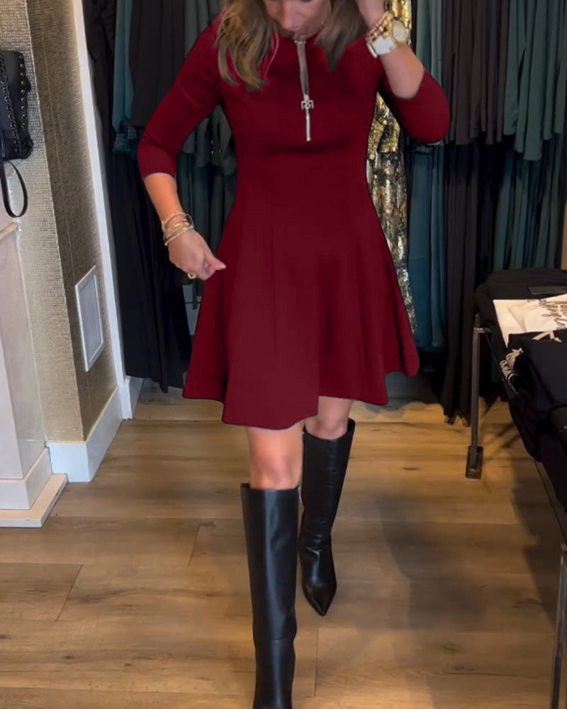 Robe élégante à fermeture éclair de couleur unie