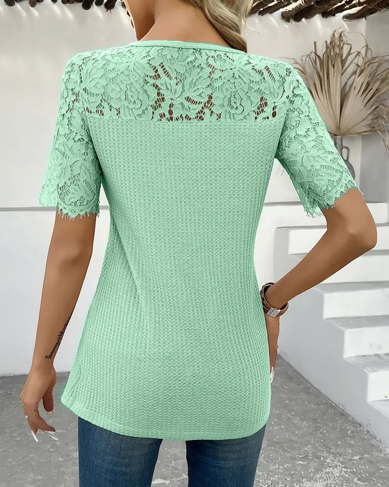 T-Shirt Dentelle Panneau Tricoté