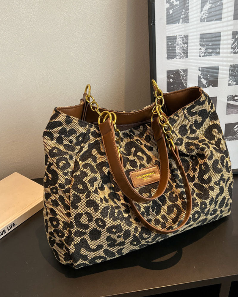 Sac porté épaule imprimé léopard