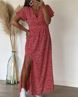 Robe longue imprimée à encolure en V