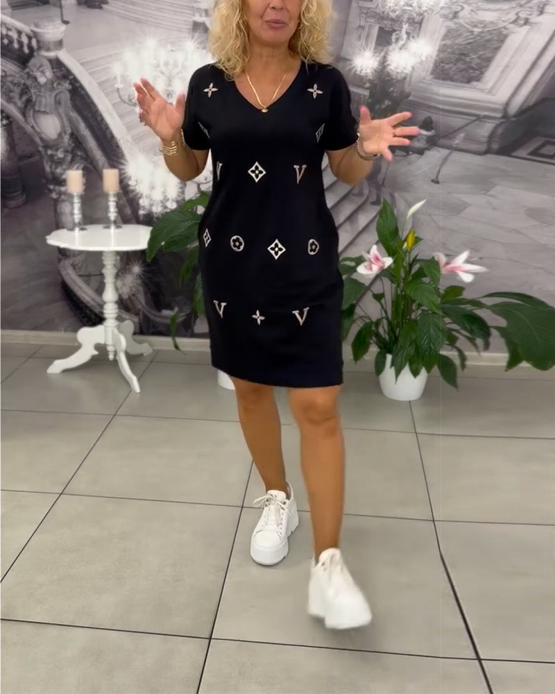Robe Mode Col En V Manches Courtes