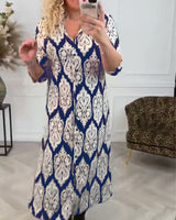 Robe à revers imprimé et fente latérale