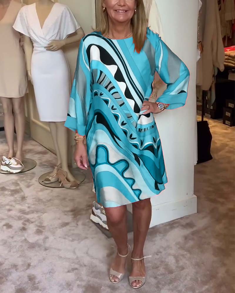 Robe midi imprimée tendance à col rond