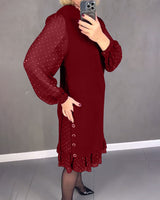 Robe élégante à pois et manches longues