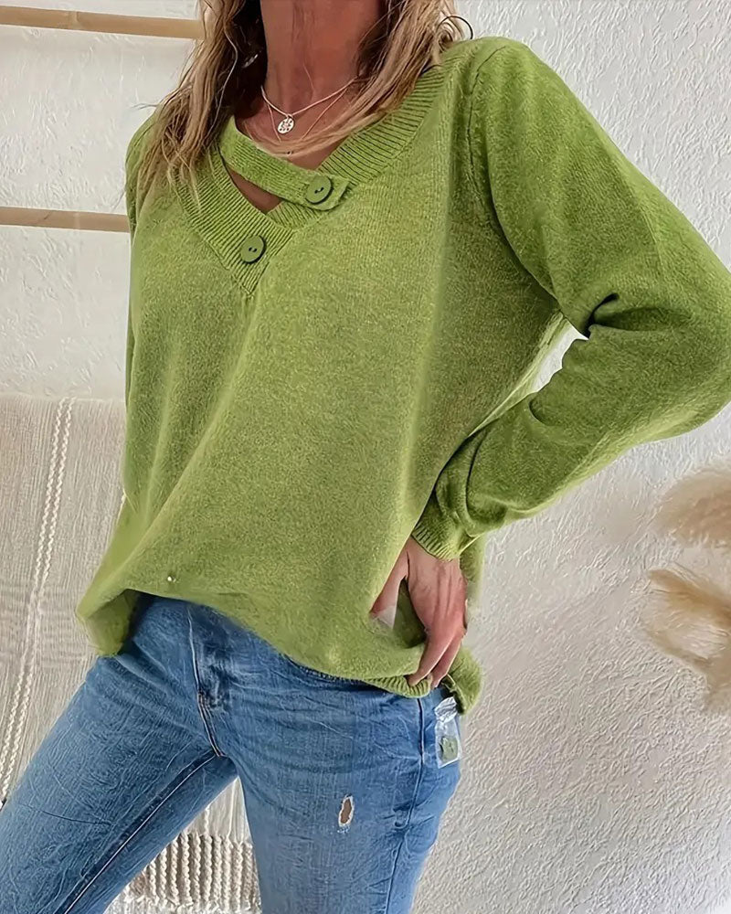 Pull Col V Bouton Uni
