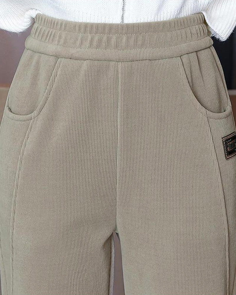 Pantalon Taille Haute Chaud avec Doublure en Laine