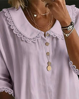 Blouse Dentelle Insérée Col Claudine