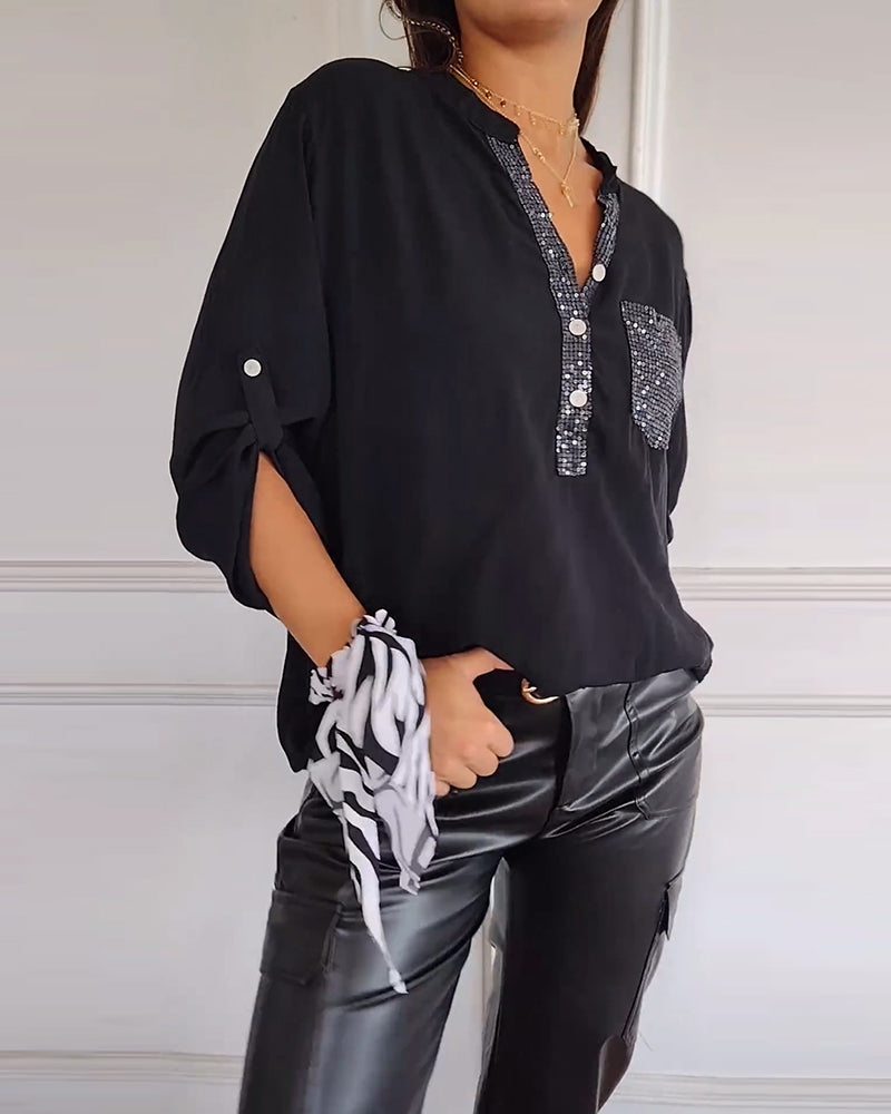 Haut décontracté ample patchwork de sequins