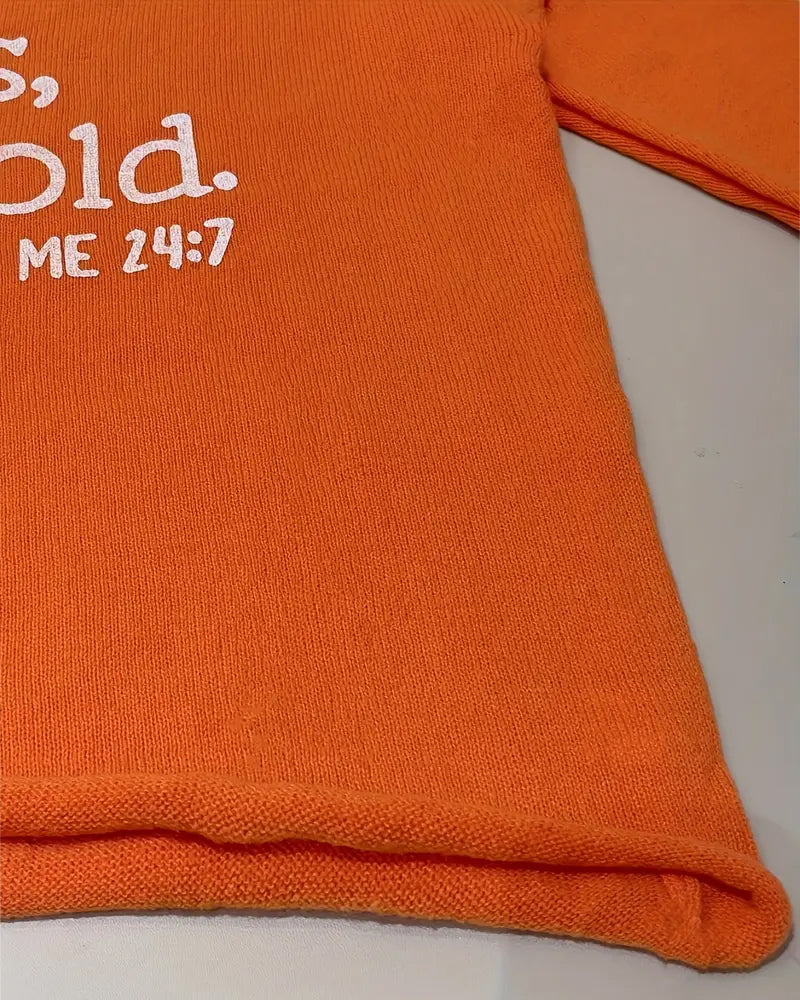 Pull Col En V Imprimé Lettre Ample Décontracté