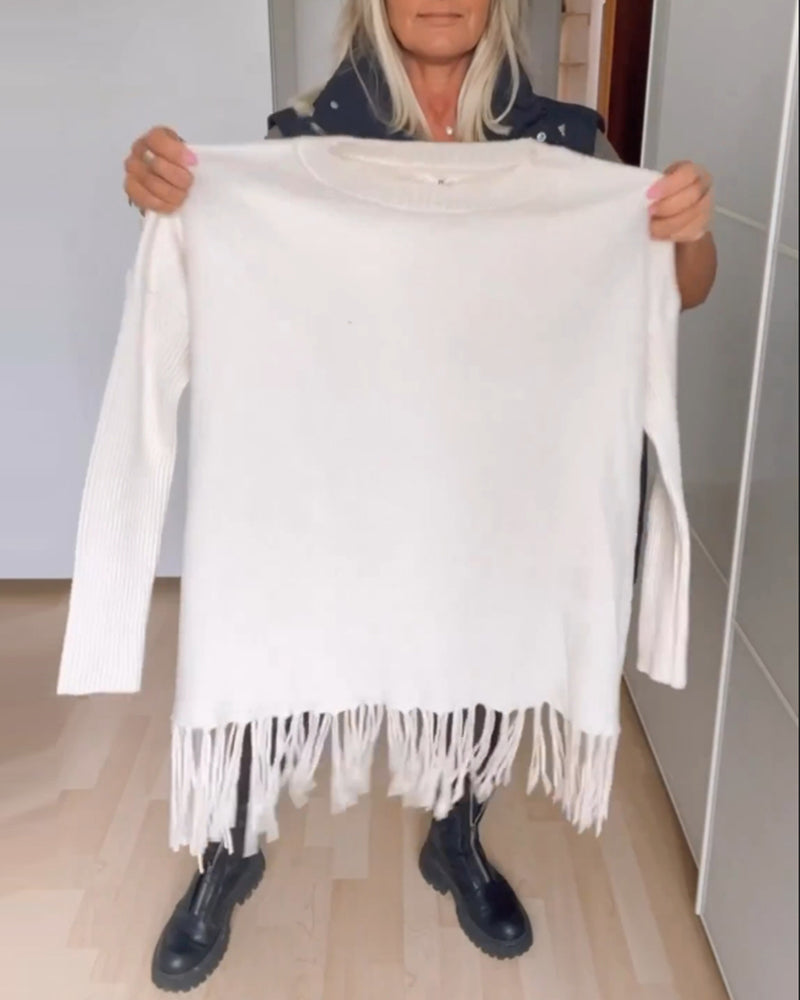 Pull décontracté à franges de couleur unie