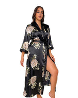 Robe pyjama sexy en imitation soie imprimée, grande taille