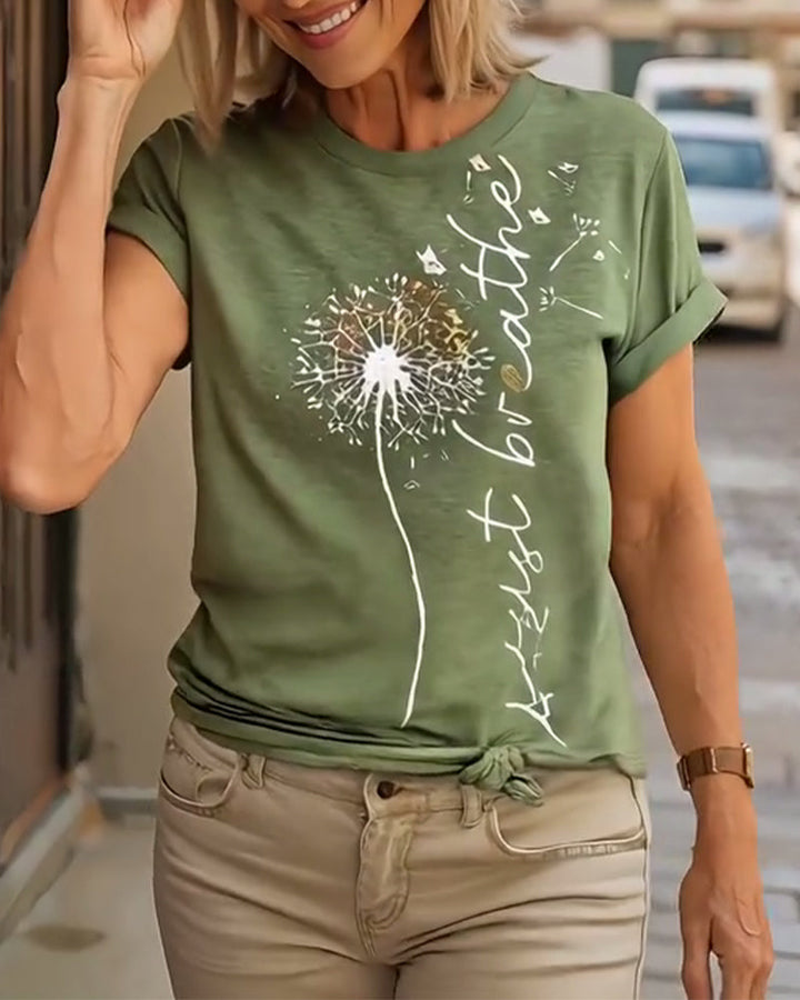 T - Shirt Imprimé Pissenlit Manches Courtes