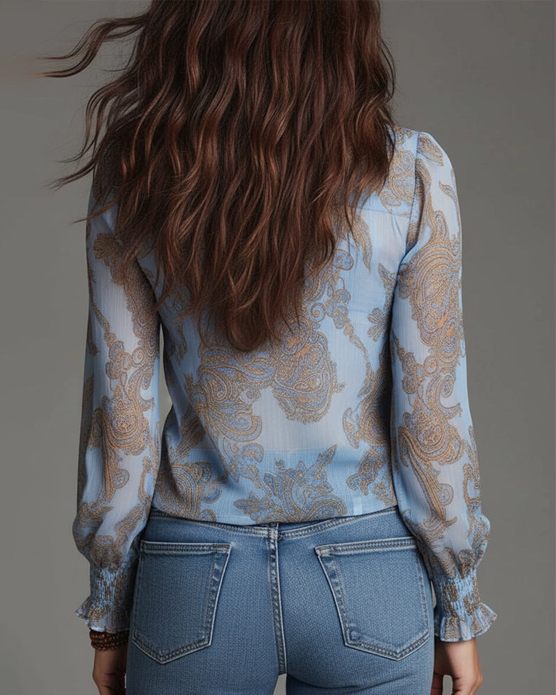 Blouse Demi-Zip Volant Rétro