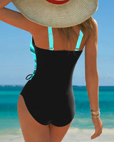 Maillot de Bain Monopièce Cordelette de Couleur Contrastée