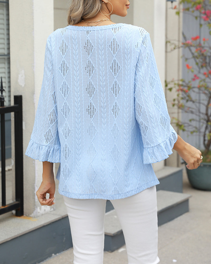 Haut Motif Losange Creux Manches Trompette