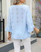 Haut Motif Losange Creux Manches Trompette