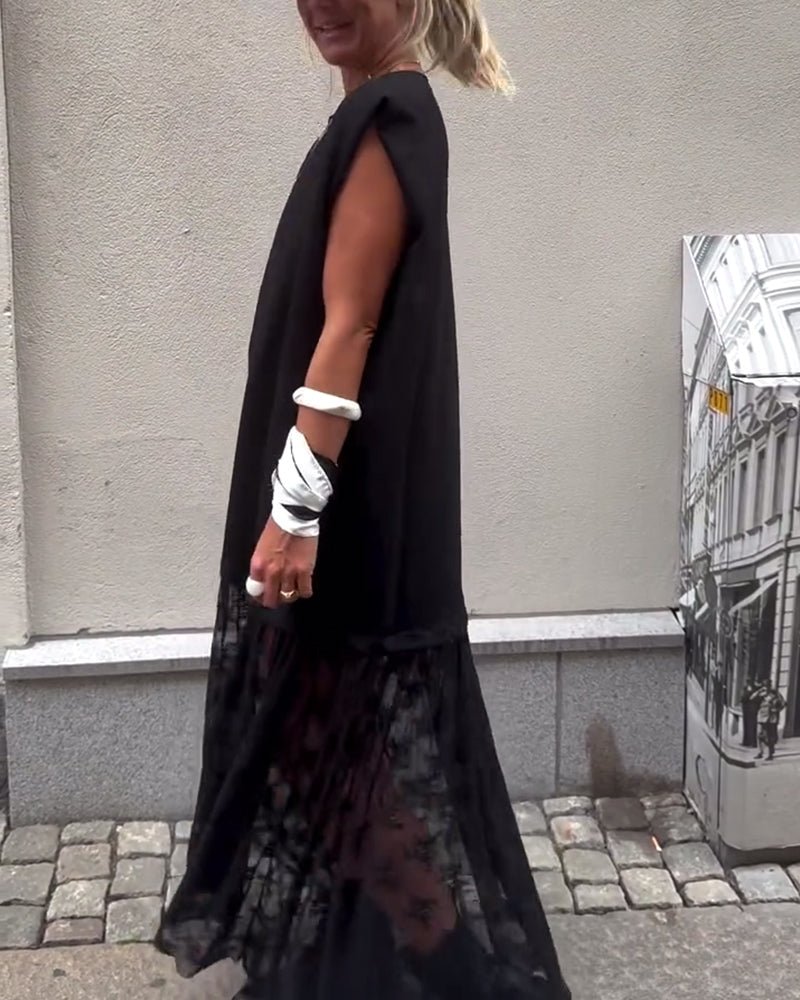 Robe sans Manches en Mesh et Patchwork