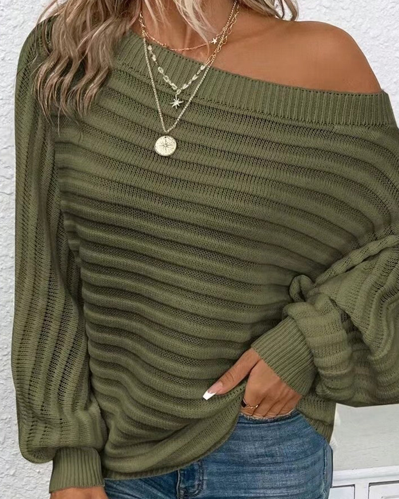 Pull côtelé décontracté de couleur unie