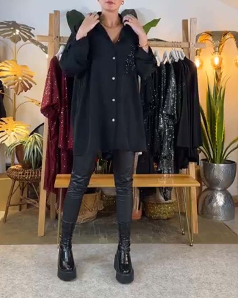 Chemise décontractée ample tempérament poche sequin