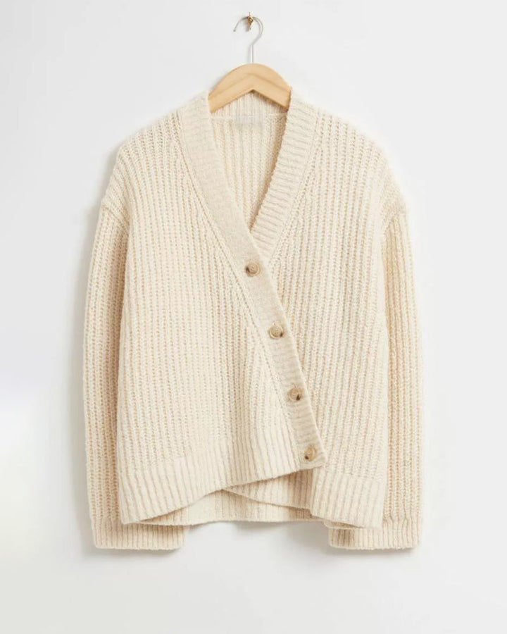 Cardigan boutonné col V de couleur unie