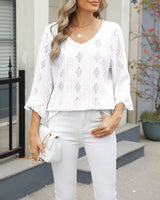 Haut Motif Losange Creux Manches Trompette