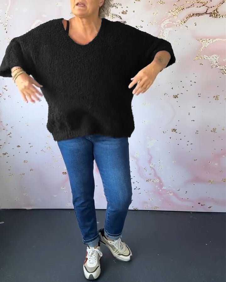 Pull décontracté de couleur unie à col en V