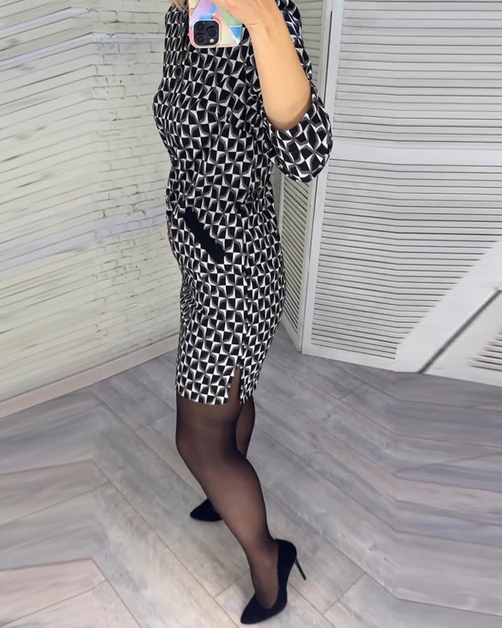 Robe à imprimé losange et manches longues