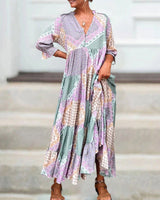 Robe à blocs de couleurs et manches 3/4