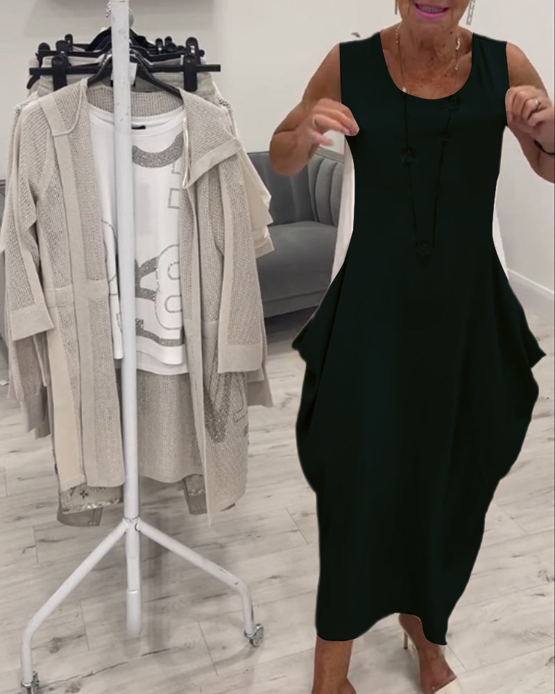 Robe patchwork de poche sans manches à la mode