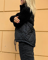 Manteau zippé à col haut de couleur unie