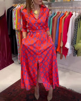 Robe chemise col V manches 3/4