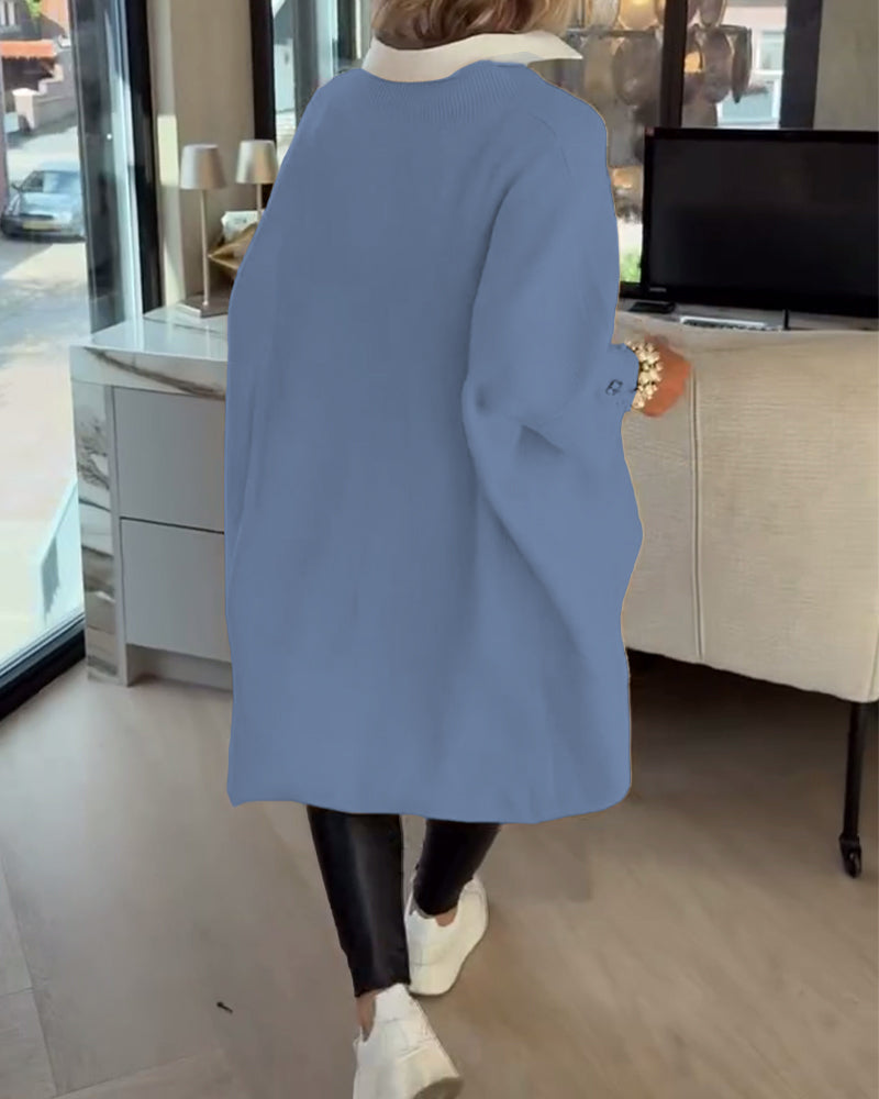 Pull Avec Caractéristiques Col V, Boutonné Et Asymétrique