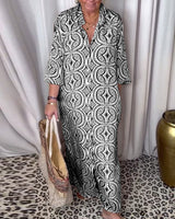 Robe longue imprimée vintage avec poche à revers