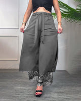 Pantalon À Fente Avec Bordure En Dentelle