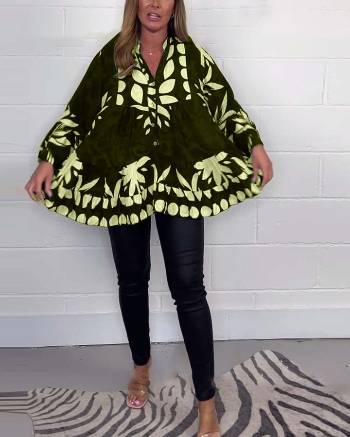 Blouse imprimée à manches cloche et boutons