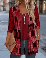 Bluse Manches Longues Imprimée Style Deux-Pièces Factice