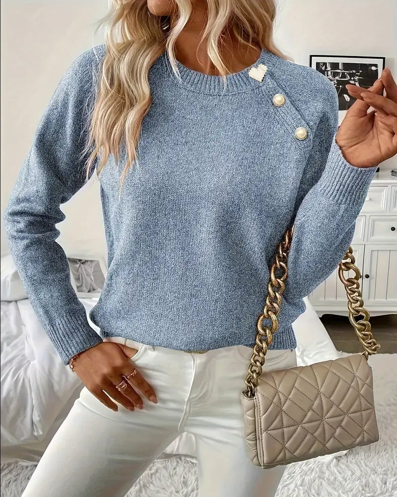 Pull Bouton Décoré Manche Raglan