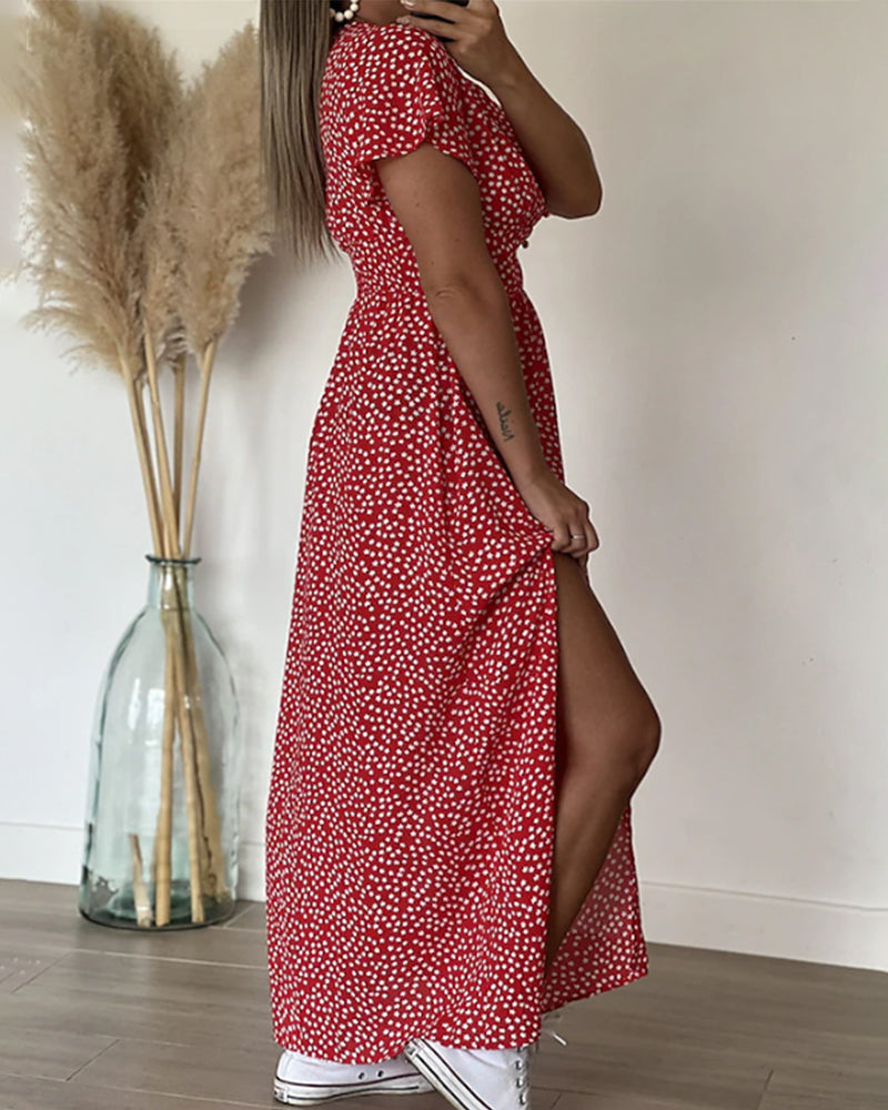 Robe longue imprimée à encolure en V