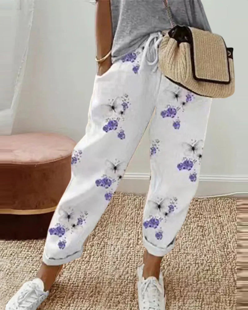 Pantalon décontracté en coton et lin pour femme