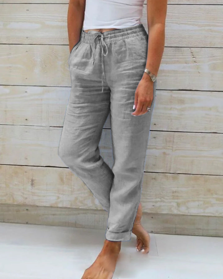 Pantalon décontracté à jambe droite de couleur unie