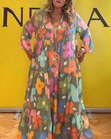 Robe décontractée à manches cloche et imprimé floral coloré