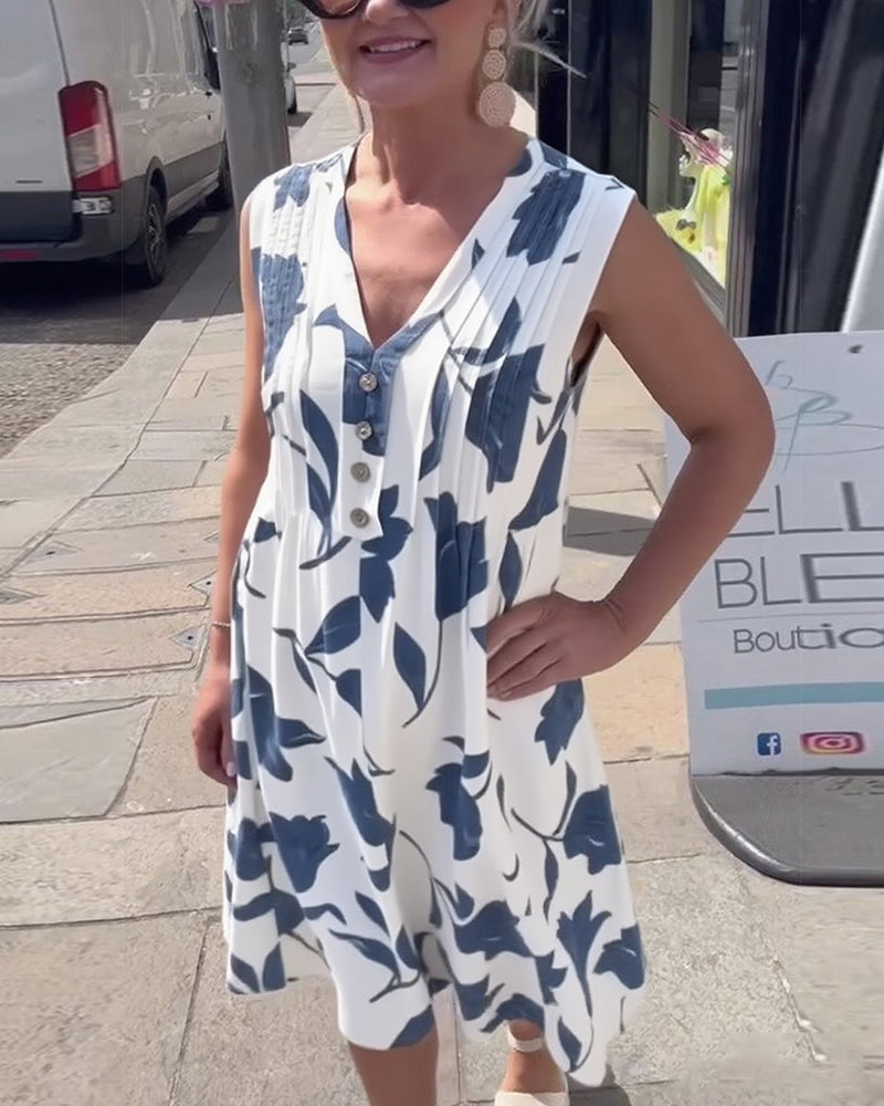 Robe Décolleté En V Sans Manches Imprimée