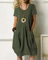Robe unie col rond manches courtes