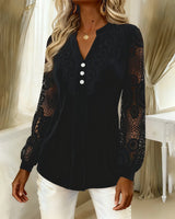 Blouse Dentelle Panneaux Manches Longues Col V