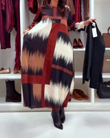 Robe Tendance Imprimée À Col Rond Et Manches Longues