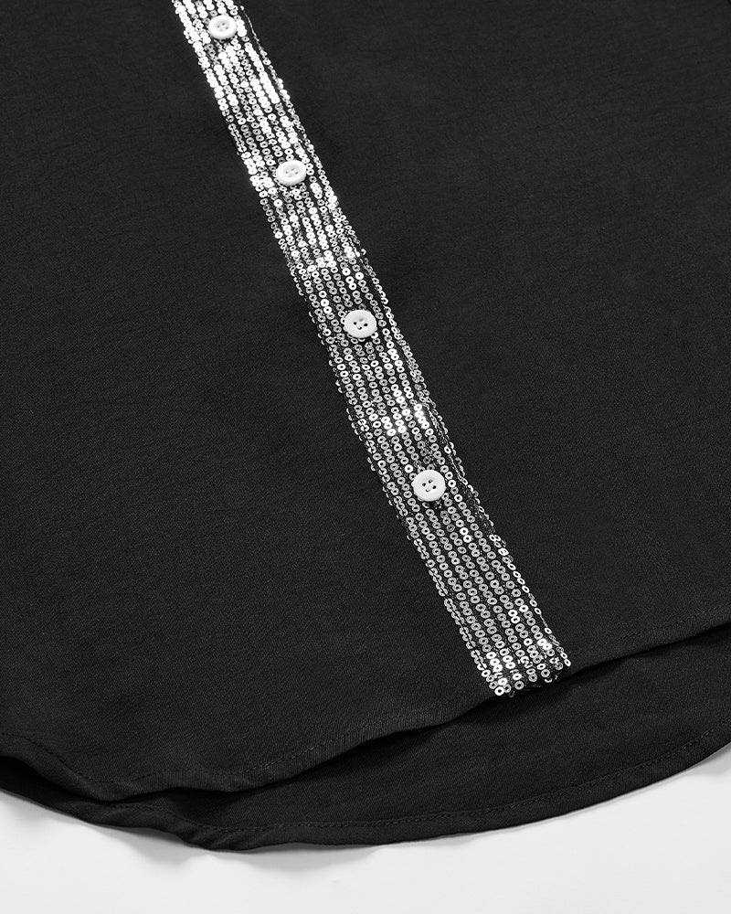 Haut décontracté à empiècements et boutons à sequins