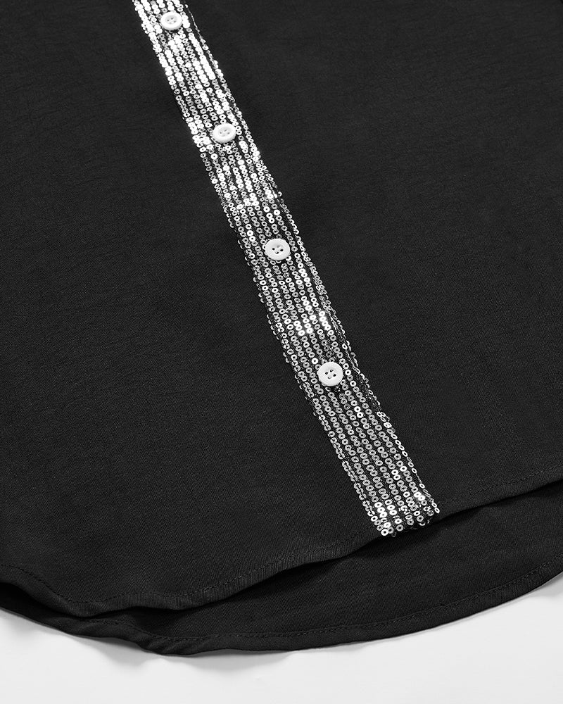 Haut décontracté à empiècements et boutons à sequins